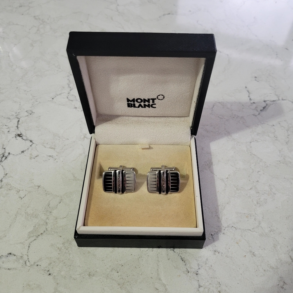 Montblanc Silver and Black Cufflinks.